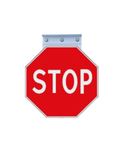 Ženklas "STOP" tvirtinamas