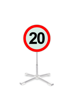 Pastatomas Sulankstomas Kelio ženklas "Greičio Apribojimas 20"