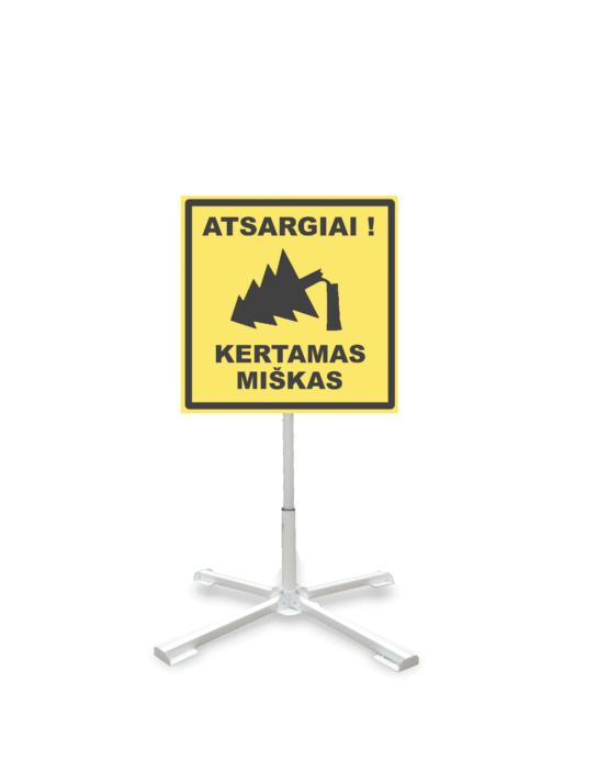 Pastatomas Sulankstomas Kelio ženklas "Atsargiai Kertamas Miškas"