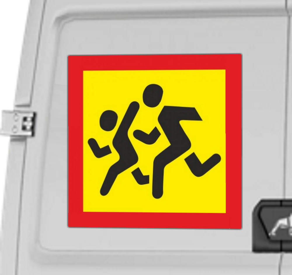 Magnetinis, šviesą atspindintis, atšvaitinis ženklas "Vaikų grupę vežanti transporto priemonė"