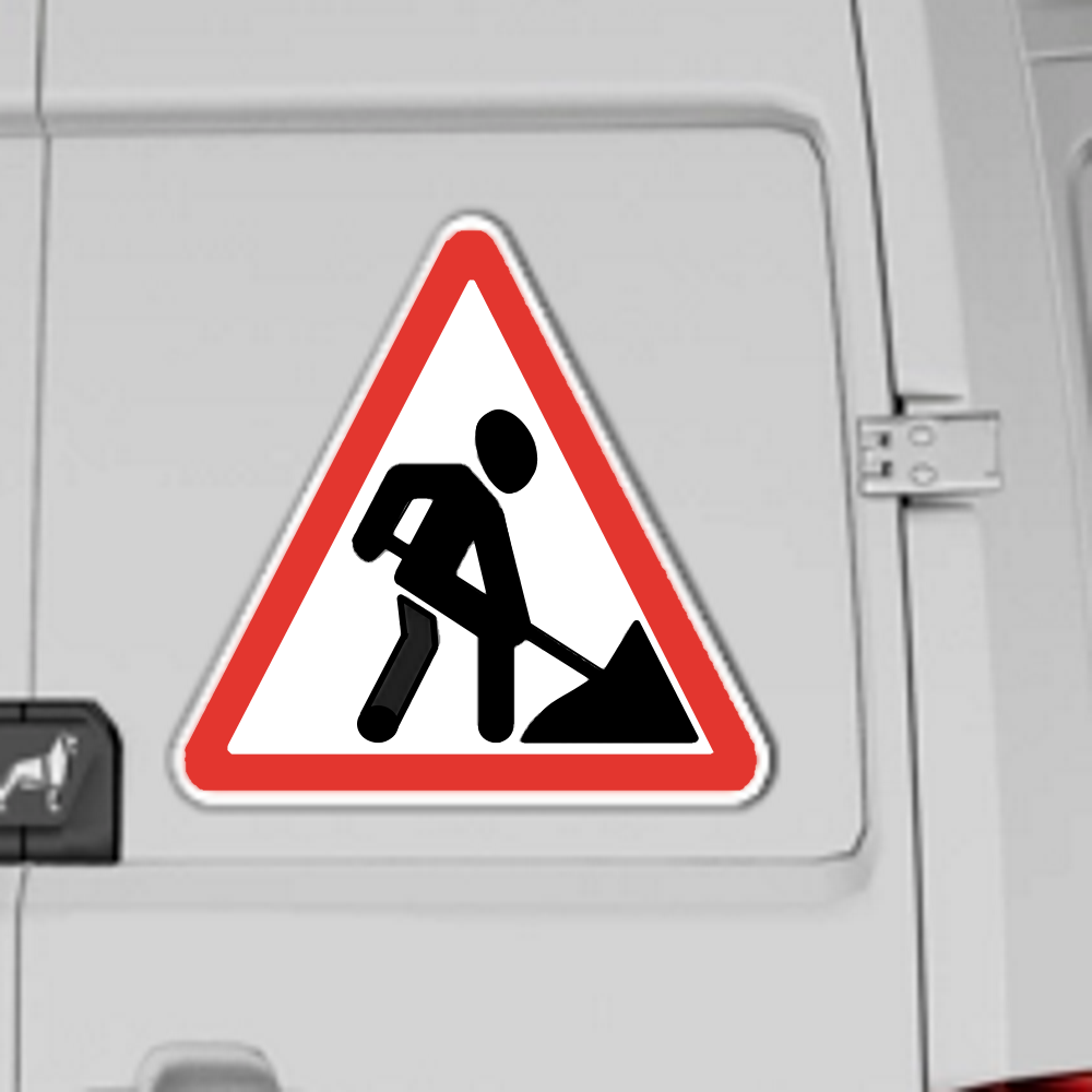 Magnetinis, šviesą atspindintis, atšvaitinis ženklas "Kelio Darbai"