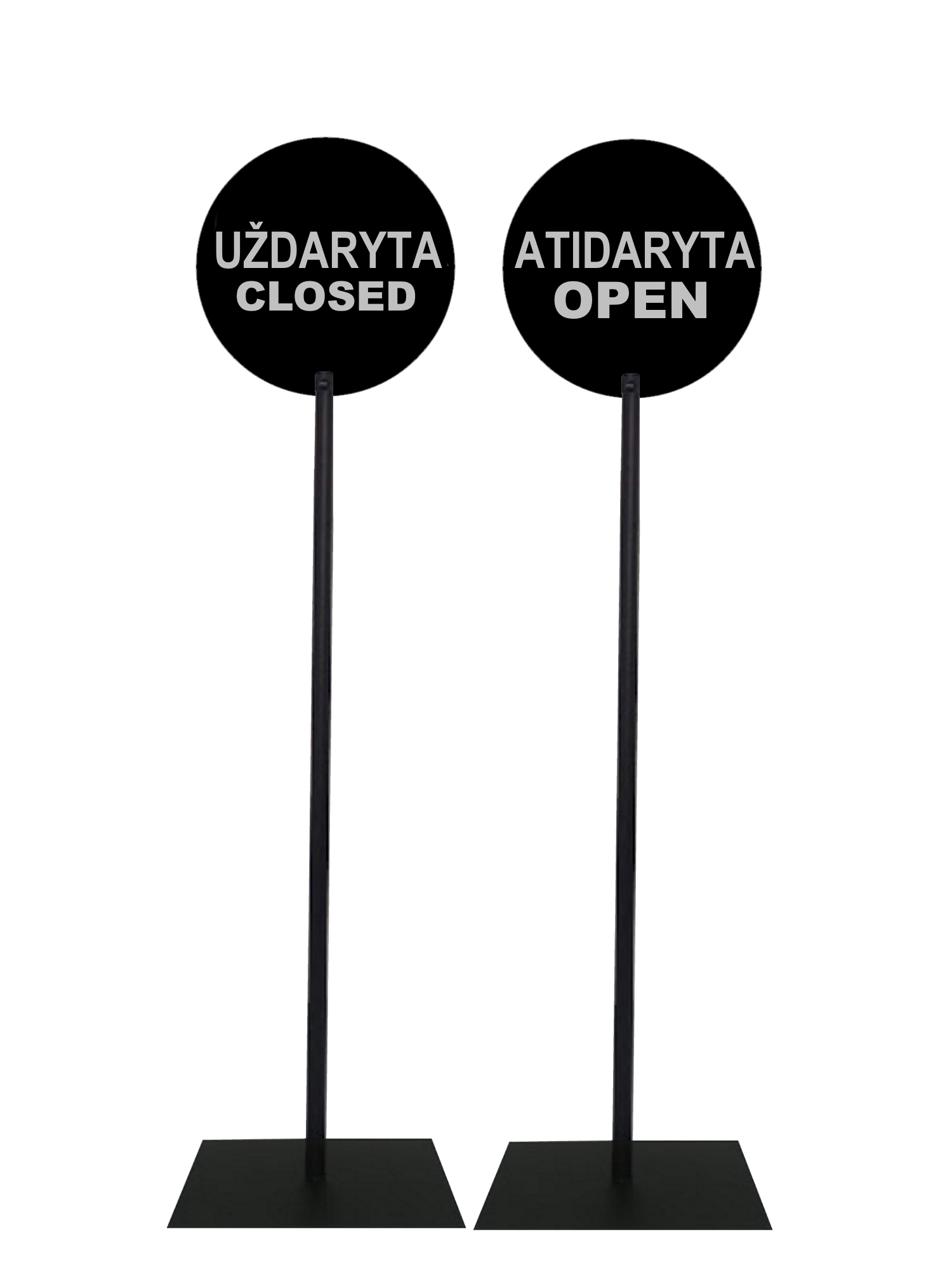 Pastatomas dvipusis ženklas "Atidaryta Uždaryta Open Closed"